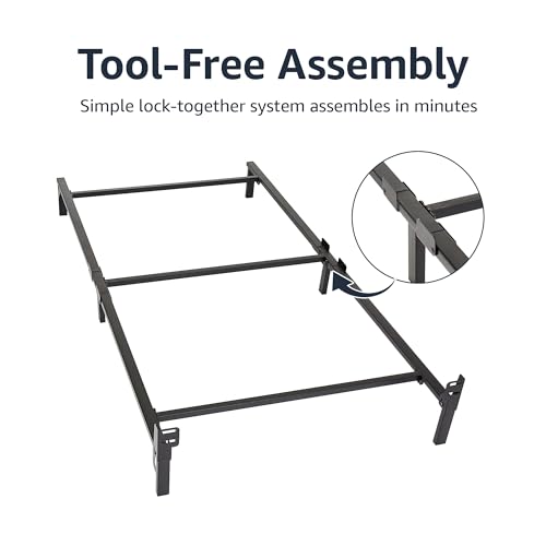 Amazon Basics Metal Twin Size Bed Frame, 6-Leg Base for Box Spring and Mattress Support, Tool-Free Easy Assembly, 74.5"L x 38.5"W x 7"H, Black