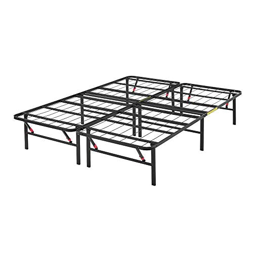 Amazon Basics Foldable Metal Platform Bed Frame, Tool-Free Setup, Queen Size, 14" High, Steel Support, Black