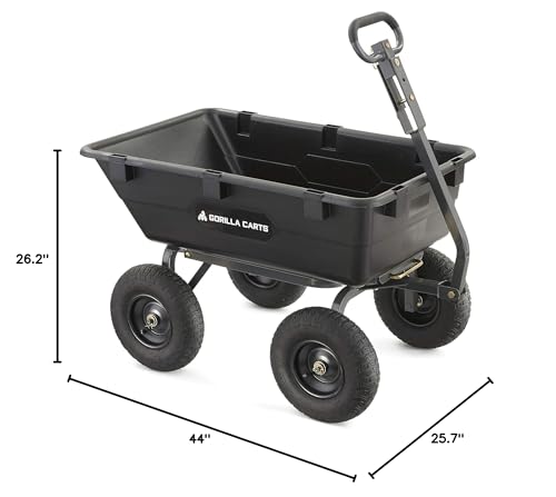 Gorilla Carts 6 Cu Ft Poly Yard Dump Cart and Utility Wagon, with Steel Frame and 1200 Pound Heavy Duty Capacity, for Lawn and Gardening, Black