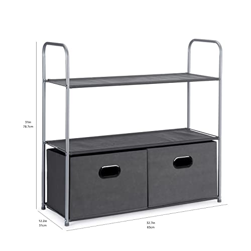 Amazon Basics Closet Storage Organizer with Fabric Bins, Drawers and 3 Shelves, Grey, 32.7" x 12.2" x 31"