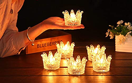 Vixdonos Votive Candle Holders Set of 6 Crown Glass Tealight Candle Holder for Wedding, Party and Home Decor (Gold Tips)