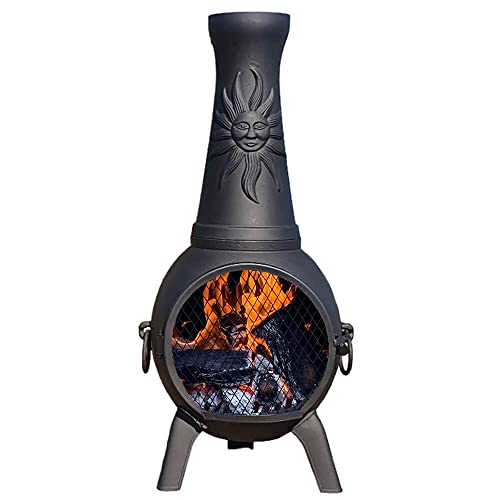 Sun Fire Outdoor Chiminea Fireplace by The Blue Rooster - Cast Aluminum Deck or Patio Firepit