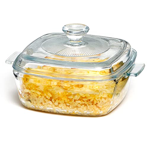 NUTRIUPS Mini Glass Casserole Dish with Lid Oven Safe Square Casserole Dish 5.9in Glass Microwave Bowl With Glass Lid Casserole Cookware (28oz-Mini)