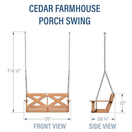 Backyard Discovery Durable Cedar Farmhouse Outdoor Porch Swing with Chain, Water Resistant, Porch, Patio, Two Person Seating, 600 Lb Weight Capacity, with 4.6 ft. Seat Width