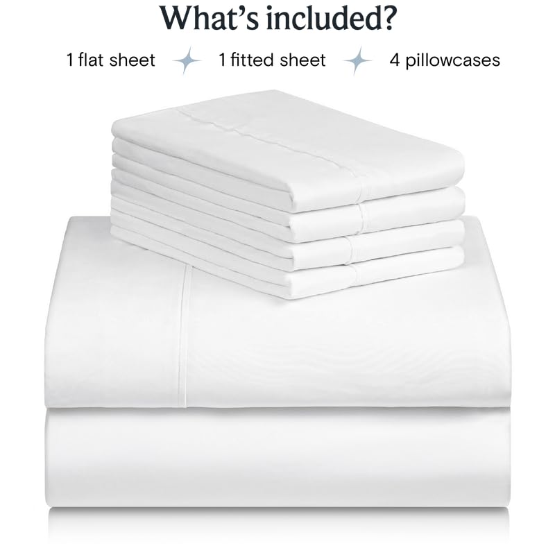 LuxClub 6 PC King Size Sheets & Pillowcases Set, Breathable Luxury Bed Sheets, Hotel Bedding Silky Wrinkle Free Cooling Bed Sheet Set deep Pocket up to 21" (King, White)