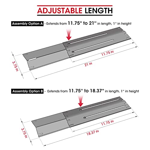 Unicook Universal Replacement Heavy Duty Adjustable Porcelain Steel Heat Plate Shield, Heat Tent, Flavorizer Bar, Burner Cover, Flame Tamer for Gas Grill, Extends from 11.75" up to 21" L, 4 Pack