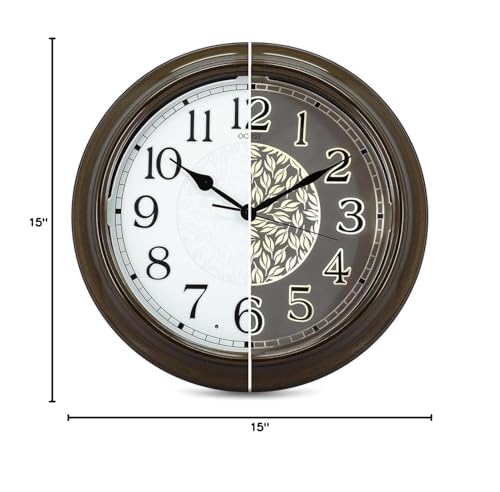 OCEST 15 Inch Illuminated Indoor Outdoor Clock Waterproof, Silent Metal Large Outdoor Clock, Battery Operated Wall Clock for Porch Garden Pool Living Room Office Decorative