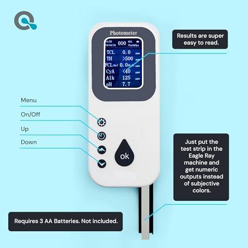 Digital Water Testing Kit - Digital Hot Tub Water Tester for Pool - Digital Chlorine Tester for Pool by AquaDoc with Water Analyzer and Test Strips