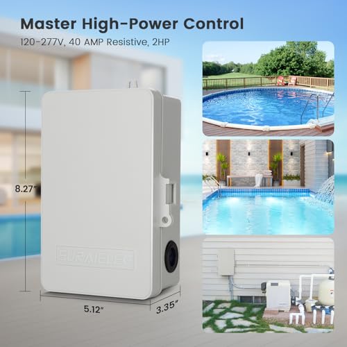 Suraielec Pool Timer, 7-Day Digital Pool Pump Timer Switch, 40 AMP Heavy Duty, 120/240/277 VAC, 2HP Programmable Timer Box for Swimming Pool Pump, Hot Water Heater, Lights, Outdoor/Indoor Use