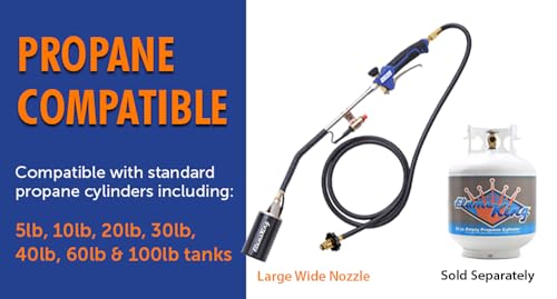 Flame King Propane Torch Kit Heavy Duty Weed Burner, 340,000 BTU with Piezo Igniter (Self Igniting), with 6 ft Hose Regulator Assembly
