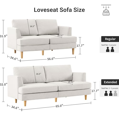 Busaurus Loveseat Sofa 56", Small Couches for Small Spaces, Mid Century Love Seat Couches for Living Room, Upholstered 2-Seater Small Couch for Bedroom, Apartment, Beige