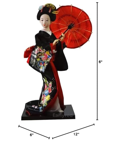 Earlyred 12 Inch Japanese Geisha Kimono Doll 30cm Asian Kimono Doll Collectible Figurine Decoration Gift Red