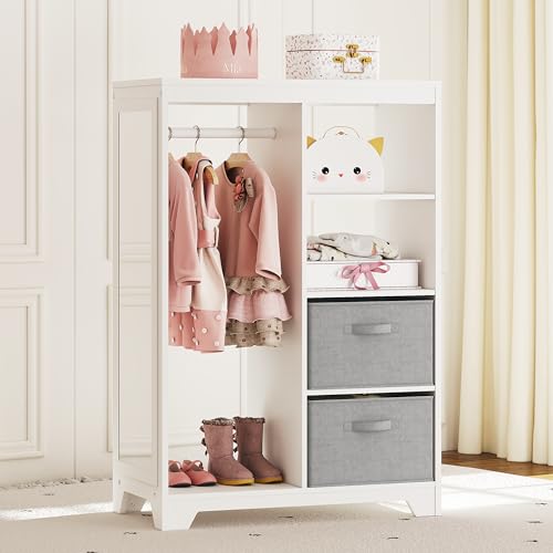 UTEX Kids Dress Up Storage with Full Length Mirror, Kids Armoire with 2 Storage Bins, Opening Hanging Costume Closet Wardrobe for Kids, Pretend Storage Closet Armoire Dresser for Kids Room