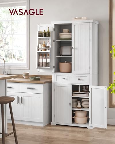 VASAGLE Pantry Cabinet, 71.7-Inch High Freestanding Tall Cupboard Storage Cabinet with a Drawer, 2 Cabinets, 4 Adjustable Shelves, 6 Door Shelves, for Living Room, Kitchen, White UBBC561P31V2