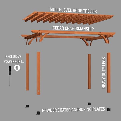 Backyard Discovery Beaumont 16 ft. x 12 ft. All Cedar Wooden Pergola Kit for Backyard, Deck, Garden, Patio, Outdoor Entertaining | Wind Rated at 100 MPH Light Brown