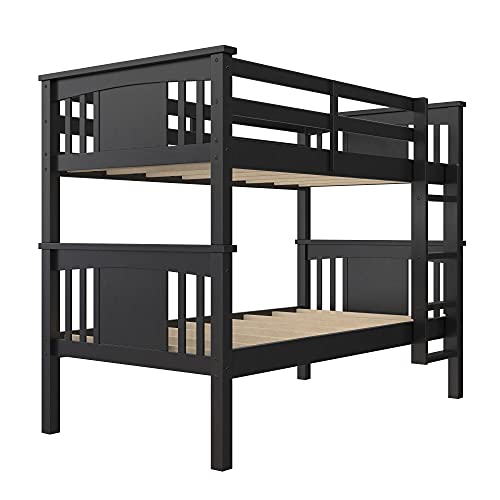 DHP Dylan Twin Over Twin Bunk Bed, Espresso, Sturdy Wood Construction, Converts to 2 Twin Beds, Guard Rails, Step Ladder