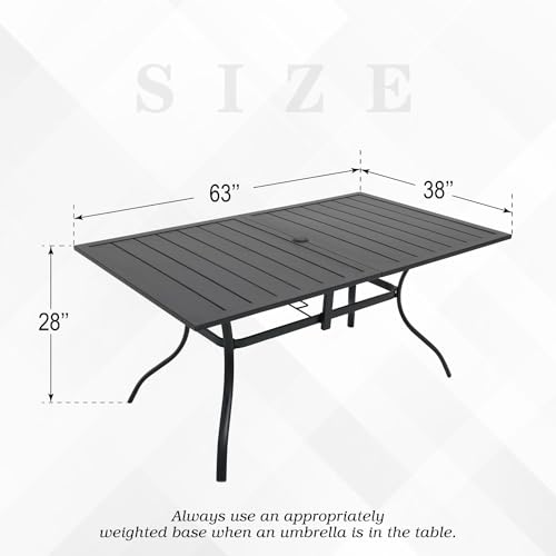 Nixtopia Outdoor Metal Frame Rectangle Patio Dining Table with Slat Top and Umbrella Hole 63"x38" for 6 Person - Black