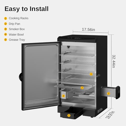 EAST OAK 30-inch Electric Smoker, Outdoor Smoker with Convenient Side Wood Chip Loader, 725 Sq Inches of Cooking, Digital Control and 4 Removable Racks for Outdoor Kitchen, BBQ, Backyard, Black