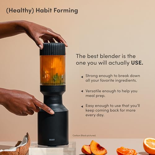 The Beast Mini Blender Plus | Mini Countertop Kitchen Blender | Blend Smoothies and Shakes, Dressings, Sauces, Dips | Extra Vessels, Straw Cap and Straws Included | 600W (Carbon Black)