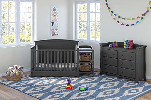 Storkcraft Steveston 5-in-1 Convertible Crib and Changer with Drawer (Gray) – GREENGUARD Gold Certified, Crib and Changing Table Combo with Drawer, Converts to Toddler Bed, Daybed and Full-Size Bed