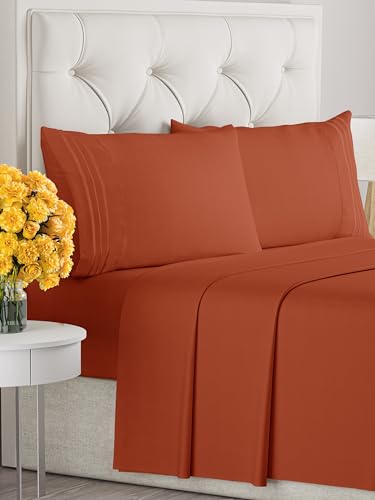 Cal King Size 4 Piece Sheet Set - Comfy Breathable & Cooling Sheets - Hotel Luxury Bed Sheets for Women & Men - Deep Pockets, Easy-Fit, Soft & Wrinkle Free Sheets - Terracotta Oeko-Tex Bed Sheet Set