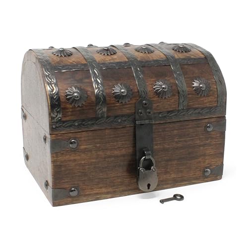 Nautical Cove Keepsake Wooden Treasure Chest with Antique Jewelry Lock and Key (Large 8 x 6 x 6)