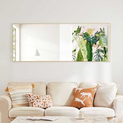 Sweetcrispy 64"x21" Full Length Mirror, Full Body Floor Mirror for Bedroom Large Wall Mirror with Stand Full Length Aluminum Alloy Frame Standing Hanging or Leaning Against Wall, Gold