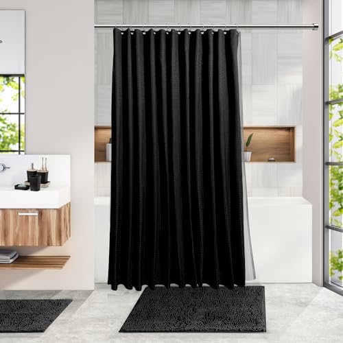 Clara Clark Bathroom Accessories Set - Bathroom Set, 20PC Bathroom Accessory Set, Black Shower Curtain Set, Toilet Brush, Trash Can & Soap Dispenser