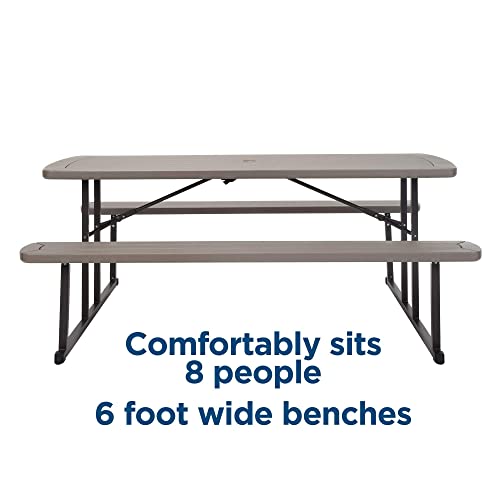 COSCO Outdoor Living 6 ft. Folding Picnic Table, Taupe Wood Grain with Brown Legs