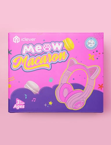 iClever Cat Ear Kids Bluetooth Headphones, LED Lights Up, 74/85dBA Safe Volume Limited, 50H Playtime,Bluetooth 5.2, USB C, Kids Headphones Wireless for Travel iPad Tablet, Meow Macaron Pink