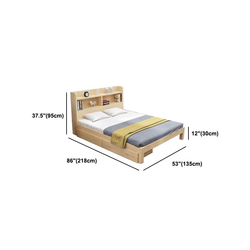 CraftThink Solid Wood Bed Frame, Nordic Solid Drawer Bed with Wood Bookcase Headboard for Bedroom Boys Girls, No Box Spring Needed, Full XL: 53" W x 86" Lx 37.5" H (Single Bed)