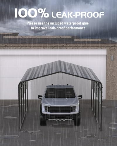 GAOMON 13' x 21' x 10' Heavy Duty Metal Carport, Galvanized Steel Roof and Reinforced All-Metal Frame, Permanent Shed for Agricultural Machinery, Cars, Boats, Trucks, and Tractors; N.W. 600 lbs