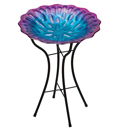 Regal Art & Gift 12755 18 Birdbath with Stand-Honeycomb Garden Décor, Blue/Purple