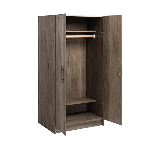 Prepac Elite 32" Storage Cabinet Closet, Gray Storage Cabinet, Linen Cabinet, Wardrobe Cabinet with Hanging Rail and Shelves 20" D x 32" W x 35" H, DEW-3264