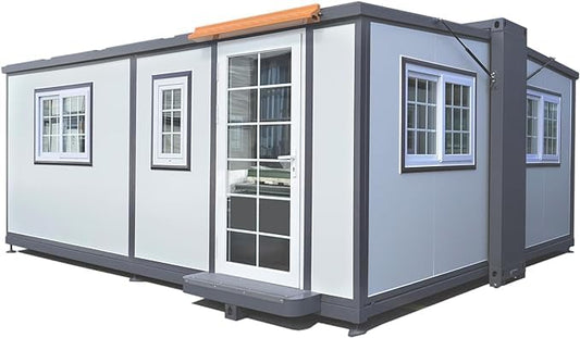Barrado Portable Prefabricated Tiny Home, Mobile Expandable Plastic Prefab House for Hotel, Booth, Office, Guard House, Shop, Villa, Warehouse, Workshop (15x20ft)