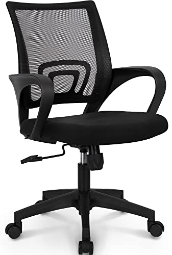 Neo Chair Office Computer Desk Chair Gaming-Ergonomic Mid Back Cushion Lumbar Support with Wheels Comfortable Blue Mesh Racing Seat Adjustable Swivel Rolling Home Executive (Black)