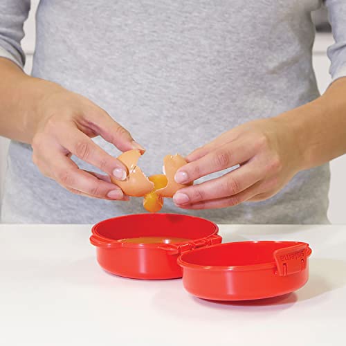 Sistema Microwave Egg Cooker and Poacher with Steam Release Vent, Dishwasher Safe, 9.16-Ounce, Red