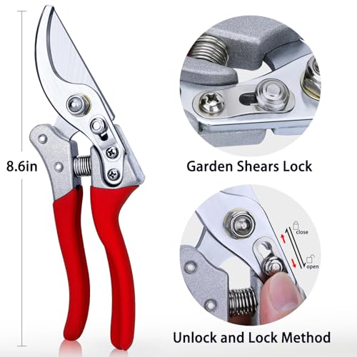 Kynup Pruning Shears for Gardening, Garden Hand Shears, Professional Bypass Pruner Hand Shears Heavy Duty, Pruners for Gardening, Garden Clippers, Hedge Shears, Garden Tools(Red)