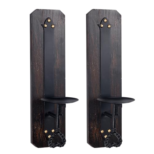 AimtoHome Wall Sconce Candle Holder Wall Mounted Metal and Wooden Candle Holders Home Decoration Wall Mounted Decorative Candle Holder, Set of 2