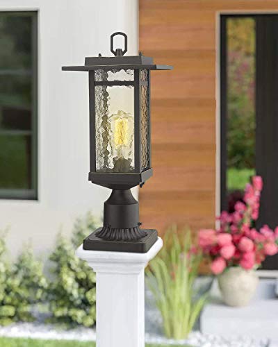 Beionxii Dusk to Dawn Outdoor Post Lights, 21inch Pier Mount Lantern Exterior Lamp Post Light Fixture with Base, Oil Rubbed Bronze A268P-2PK