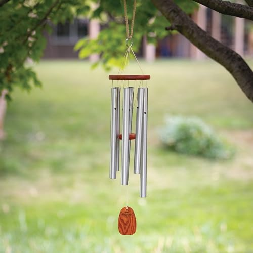 Woodstock Wind Chimes Original Amazing Grace Chime, Wind Chimes for Outside, Outdoor Decor for Your Patio, Porch, and Garden, Memorial and Sympathy Chime, Silver Chime, 24"