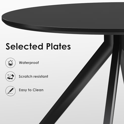 Farini Black Dining Table for 4-6 Person,47" Round Wooden Dining Tabletop and Metal Frame for Home Kitchen Dining Desk (47 inch,120cm)