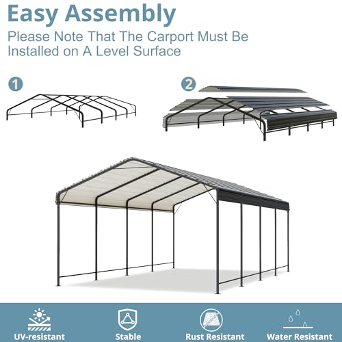 VIWAT Carport 12x20 FT Metal Carport with Enhanced Base Outdoor Heavy Duty Garage Galvanized Car Shelter for Pickup, Boat, Car and Tractors