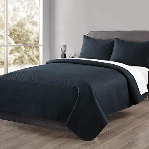 Cottonpure 100% Cotton Diamond Quilt, Full/Queen, Solid, Black