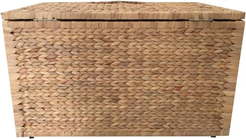 eHemco Heavy-duty Water Hyacinth Wicker Storage Trunk with Metal Frame, 30 by 17.5 by 17.5 Inches, Natural