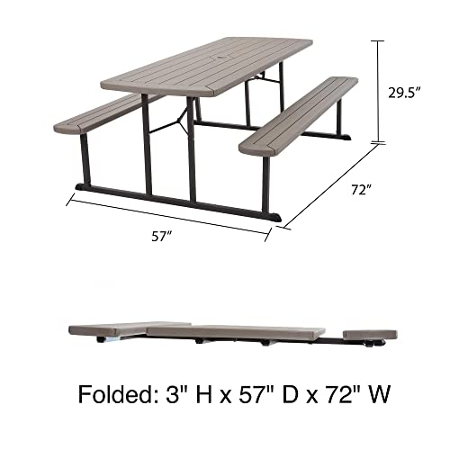 COSCO Outdoor Living 6 ft. Folding Picnic Table, Taupe Wood Grain with Brown Legs