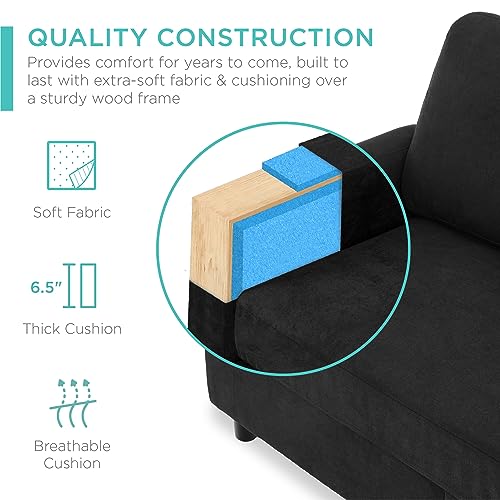 Best Choice Products Upholstered Sectional Sofa for Home, Apartment, Dorm, Bonus Room, Compact Spaces w/Chaise Lounge, 3-Seat, L-Shape Design, Reversible Ottoman Bench, 680lb Capacity - Black