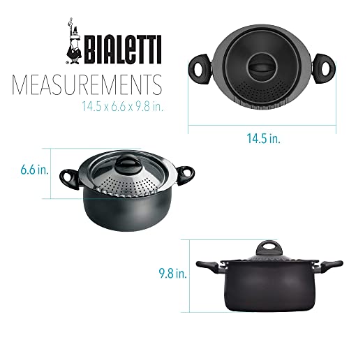 Bialetti Oval Aluminum 5.5 Quart Pasta Pot with Strainer Lid, Nonstick, Black