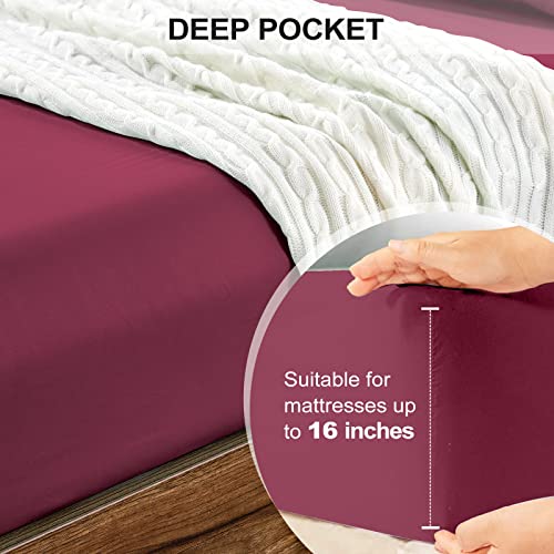 FreshCulture California King Fitted Sheet Only - Hotel Quality Fitted Sheet - Ultra Soft & Breathable - Brushed Microfiber - Deep Pocket - Cooling Fitted Sheets for Cal King Size Bed (Burgundy)
