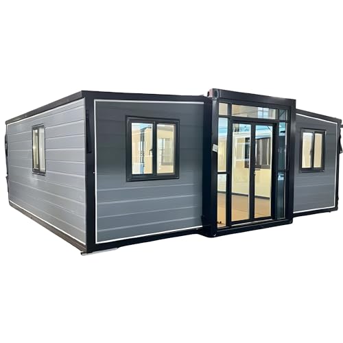Outdoor prefabricated Container House, Expandable Folding Tiny House, Outdoor Expandable Container House with 2 Bedroom Set up, 19ft*20ft pre fab Luxury Home with Secured Door and Windows